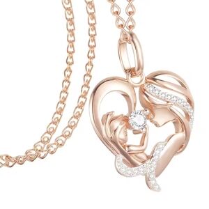 Rose Gold Mother and Child Heart Pendant Necklace